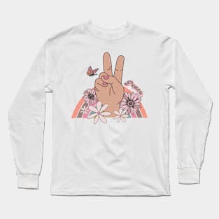 Retro Peace Hand Sign Long Sleeve T-Shirt